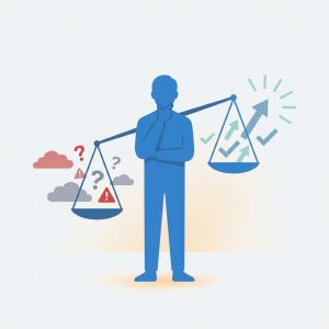 社内SEに転職すべきか冷静に検討する人物のイメージ画像